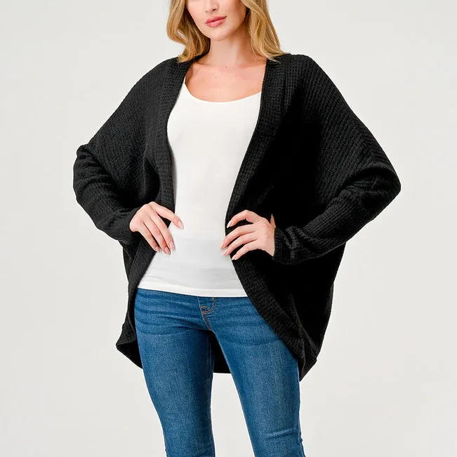 Heimious Waffle Knit Cocoon Cardigan | Black