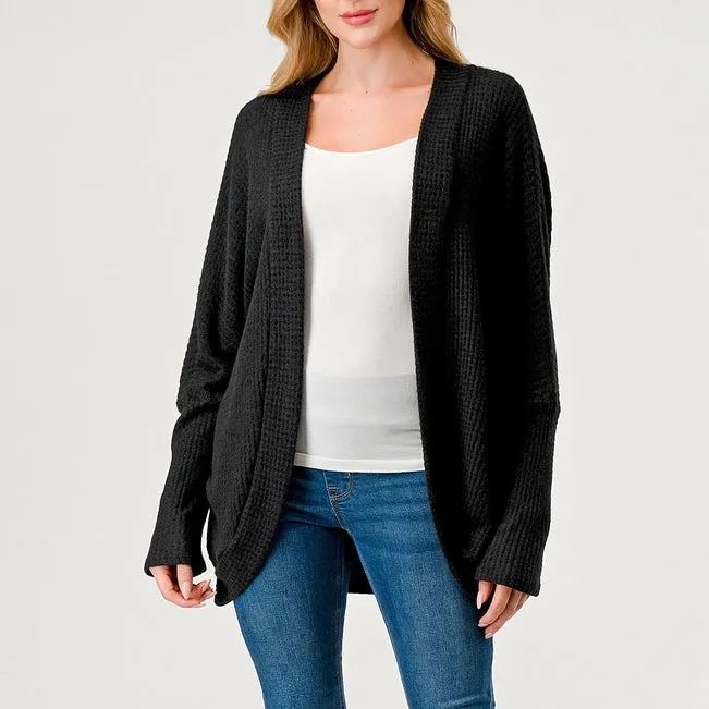 Heimious Waffle Knit Cocoon Cardigan | Black