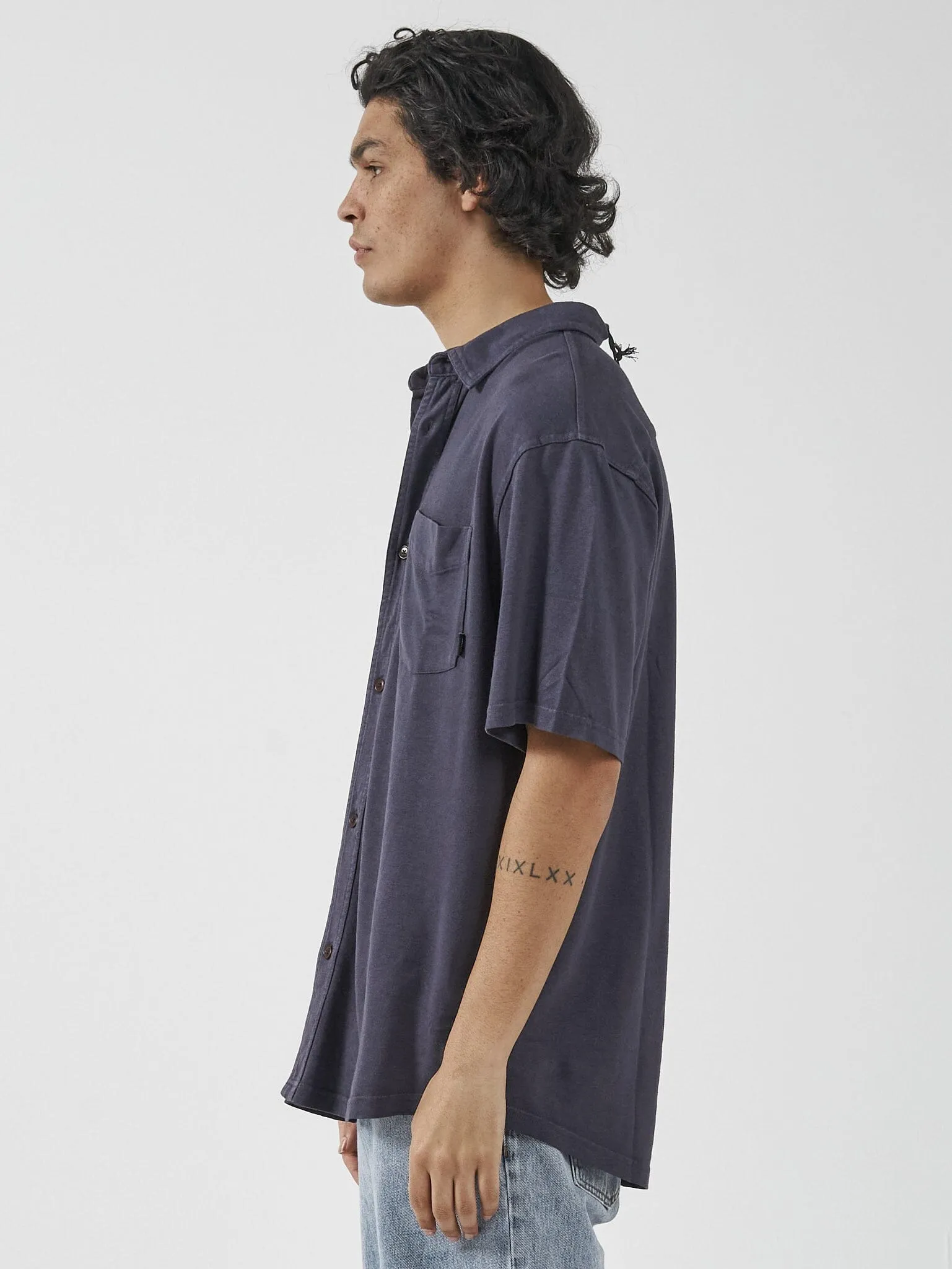 Hemp Thrills Oversized Short Sleeve Jersey Shirt - Marine Blue