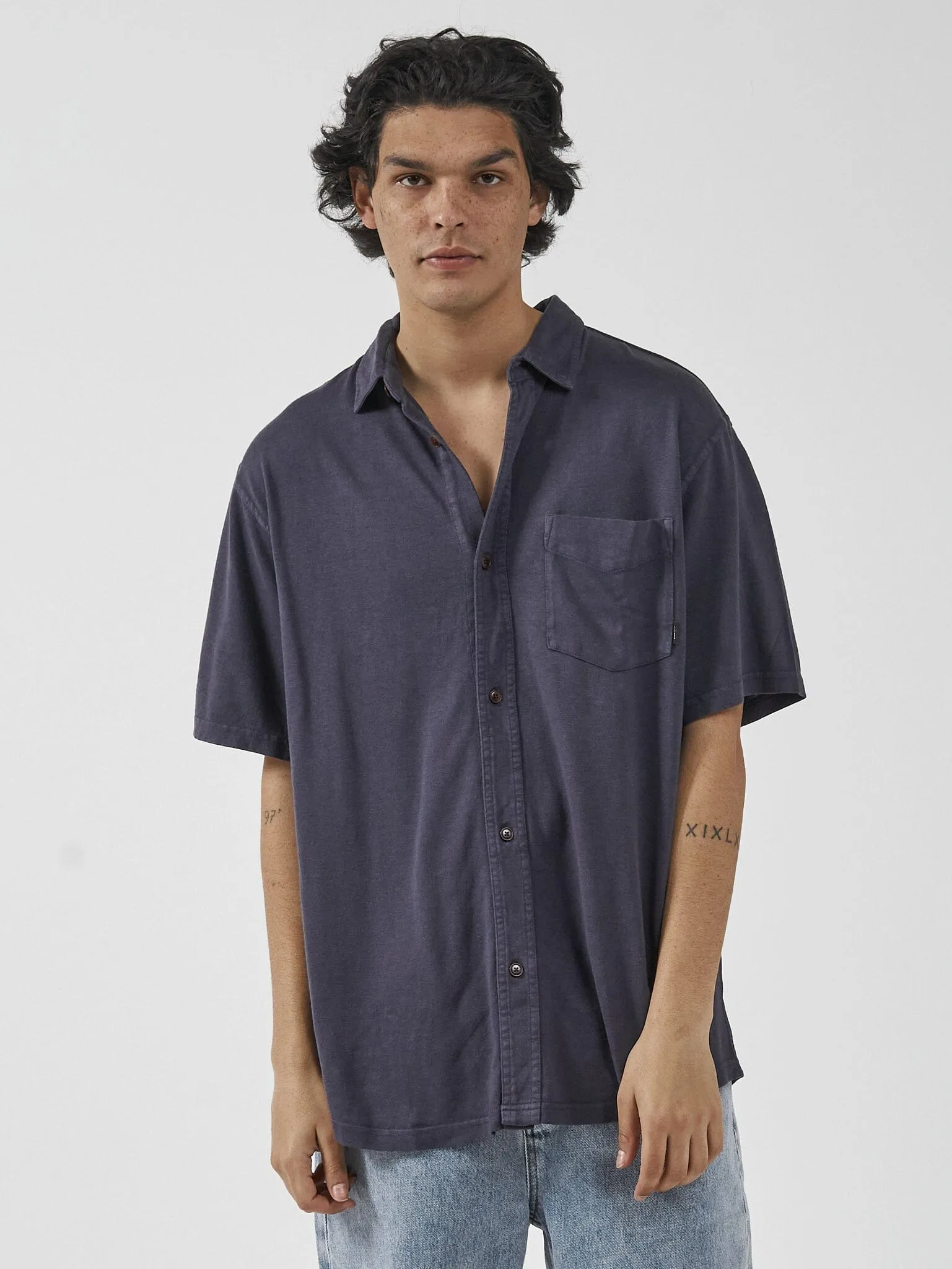 Hemp Thrills Oversized Short Sleeve Jersey Shirt - Marine Blue