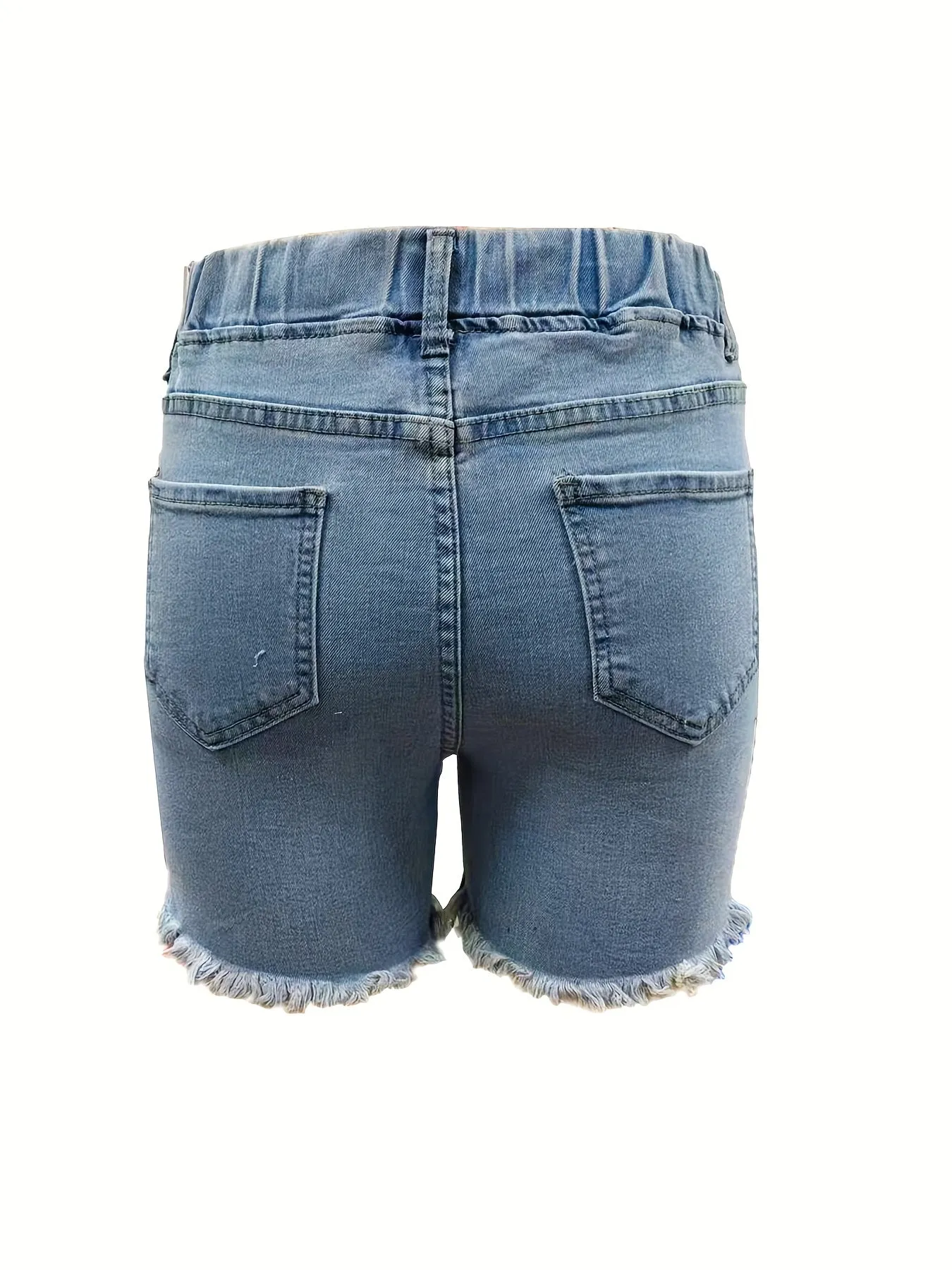 High-Waist Stretch Denim Shorts for Women - Easy-Care, Chic Ripped Detail, Casual Spring/Summer Look