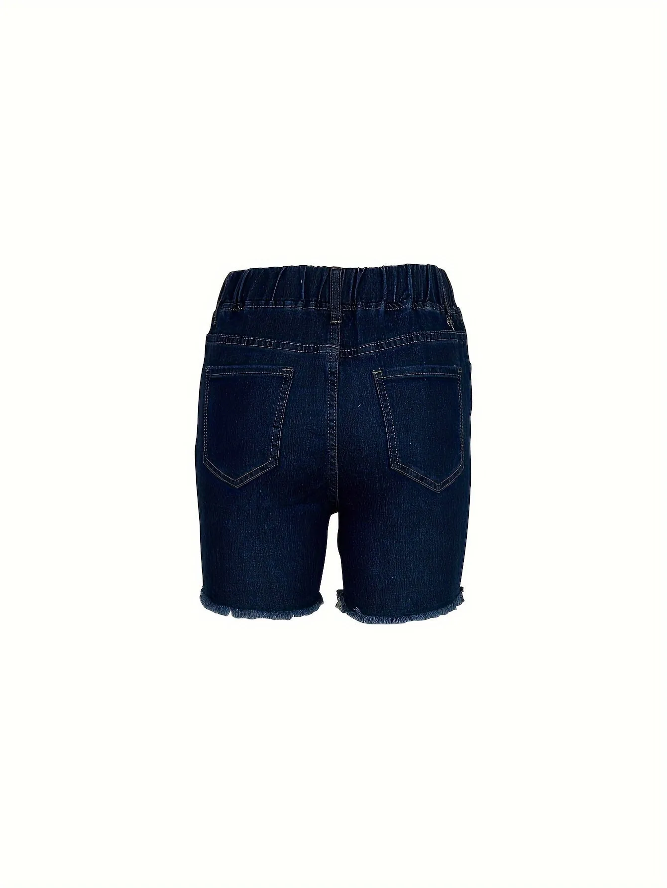 High-Waist Stretch Denim Shorts for Women - Easy-Care, Chic Ripped Detail, Casual Spring/Summer Look