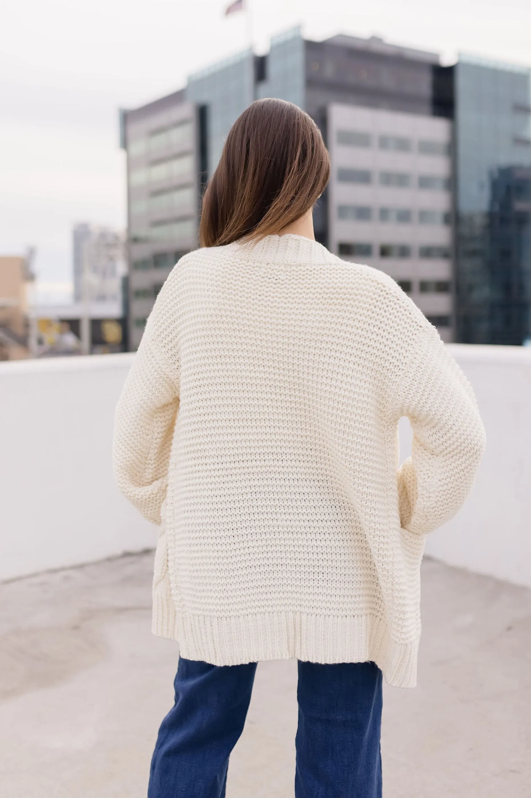 Holland Long Sleeve Chunky Cable Knit Open Cardigan Cream