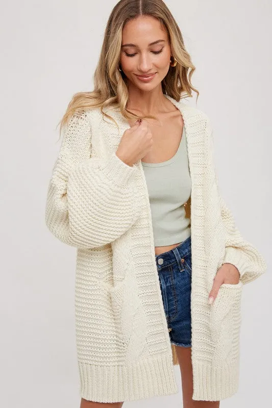 Holland Long Sleeve Chunky Cable Knit Open Cardigan Cream