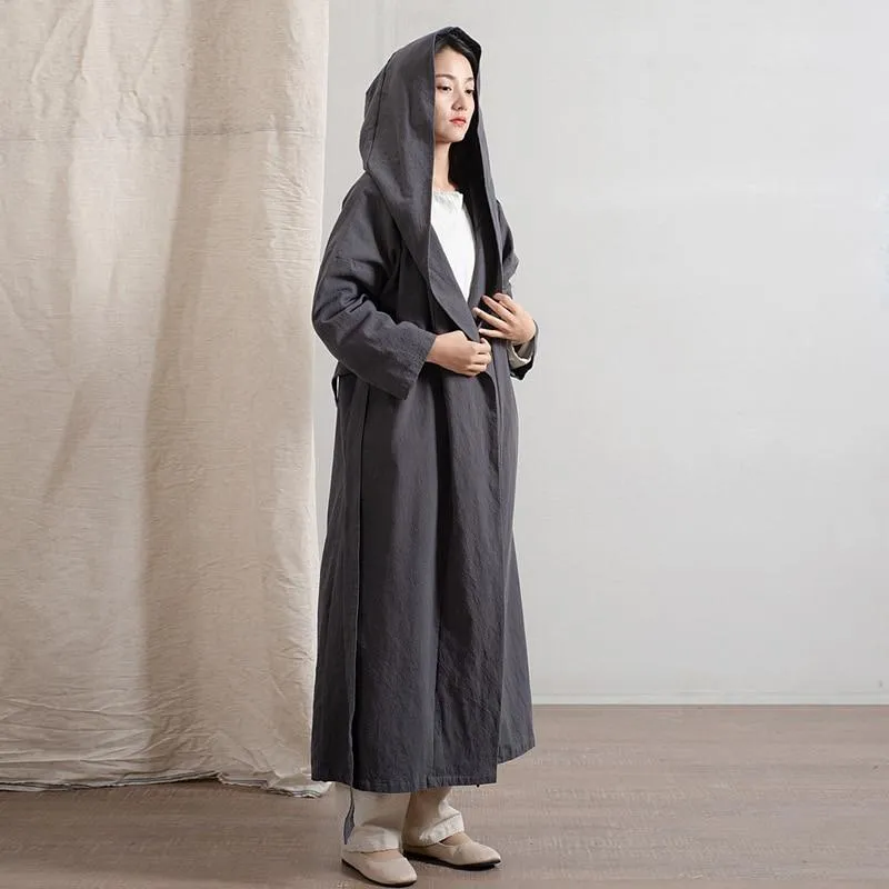 Hooded Bandage Linen Trench Coat  | Zen