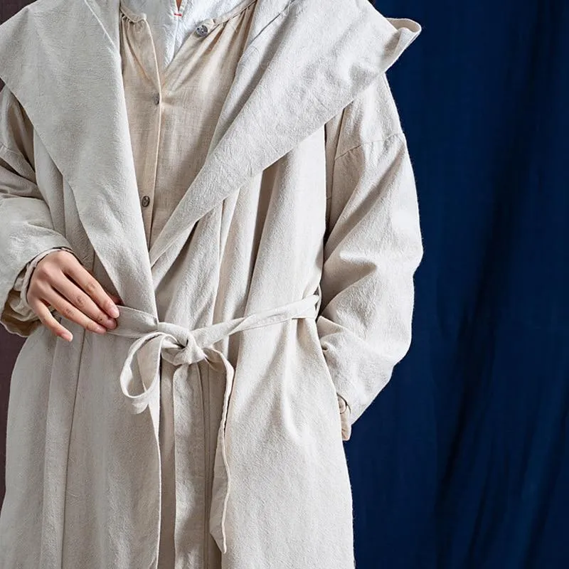 Hooded Bandage Linen Trench Coat  | Zen