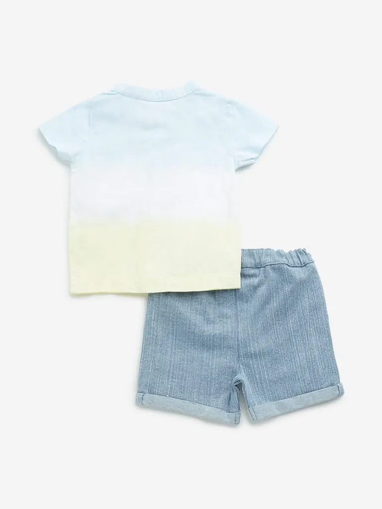 HOP Baby Multicolour Ombre Cotton Shirt and Mid-Rise Shorts Set