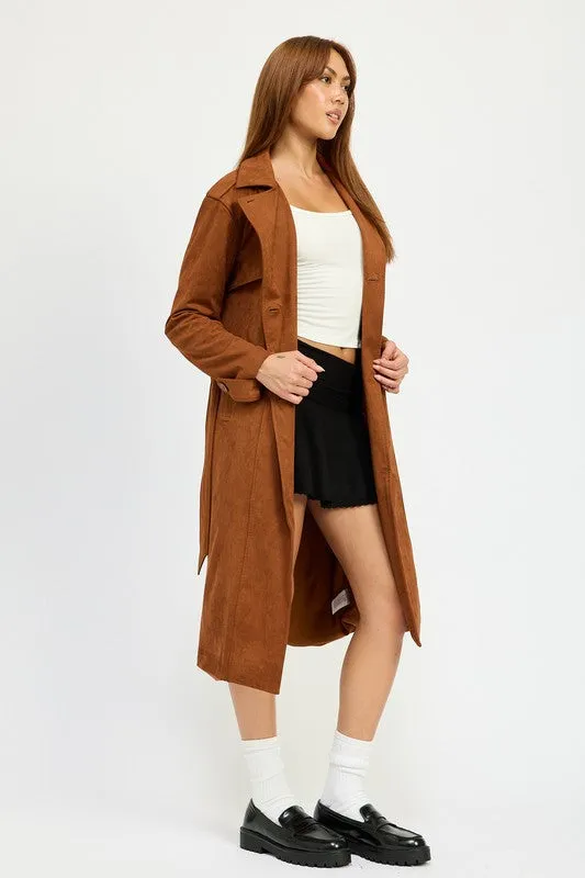 Hot Girl Emory Suede Trench Coat In Camel