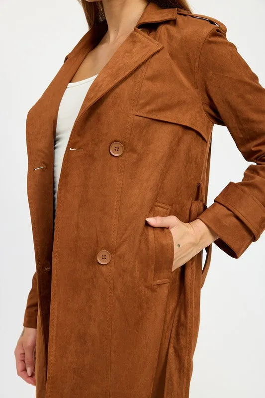 Hot Girl Emory Suede Trench Coat In Camel