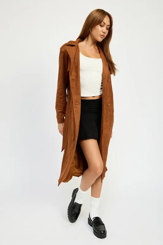 Hot Girl Emory Suede Trench Coat In Camel