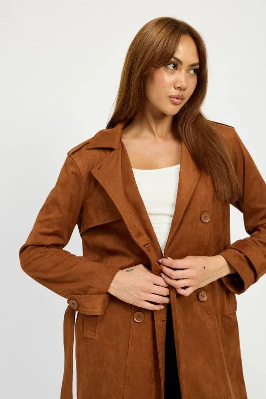 Hot Girl Emory Suede Trench Coat In Camel