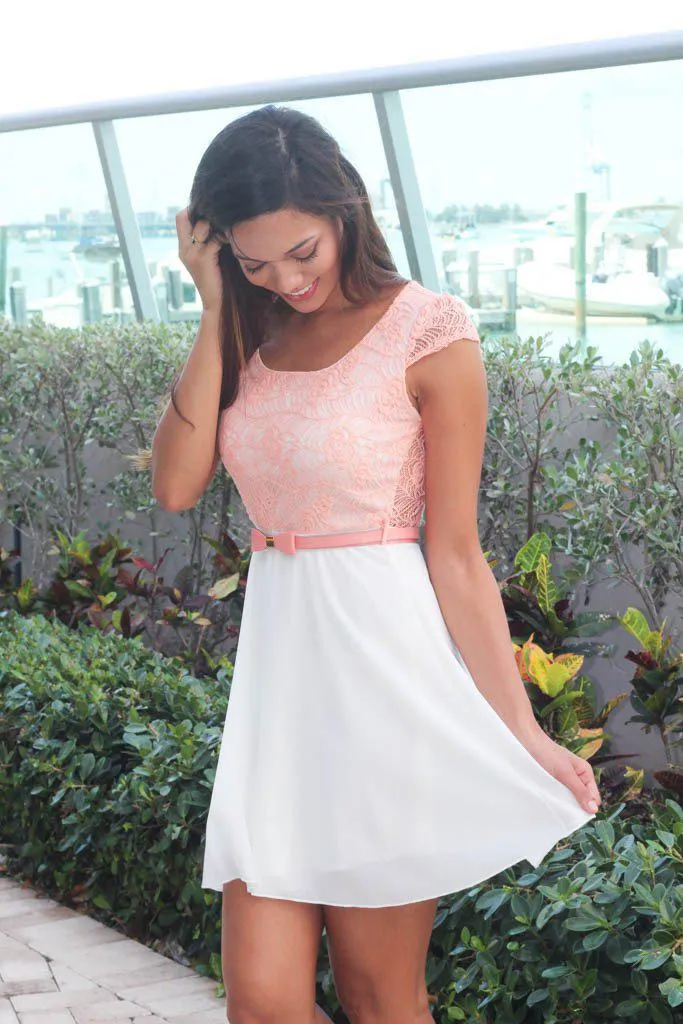 Ivory and Peach Lace Short Dress