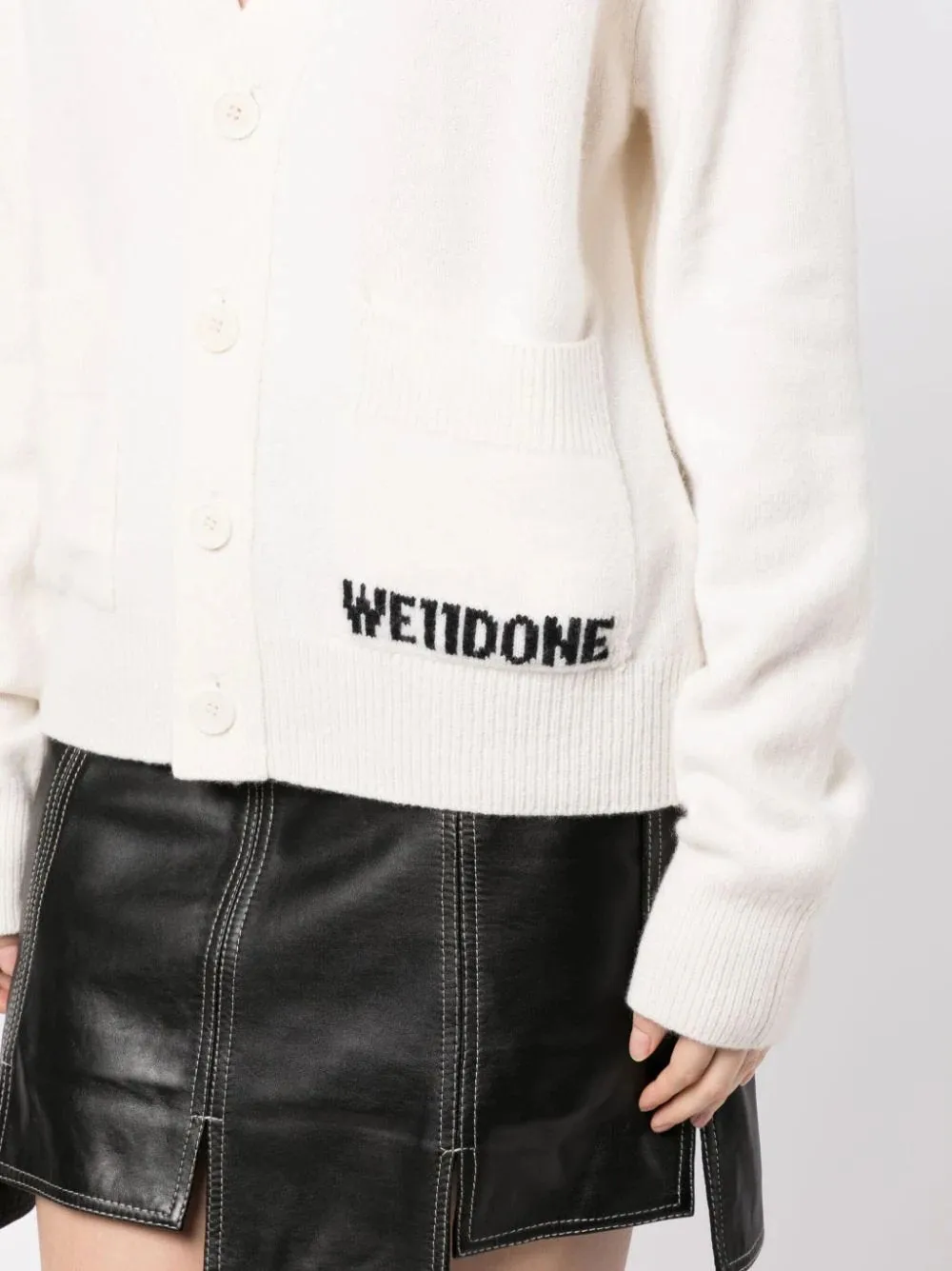 Ivory Pocket Logo Knit Cardigan