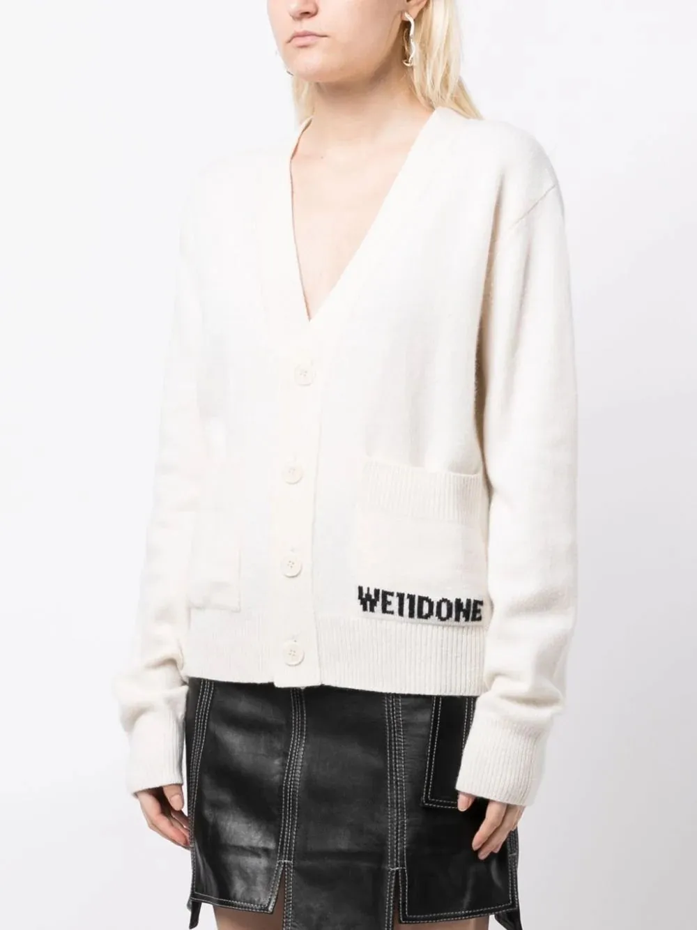 Ivory Pocket Logo Knit Cardigan