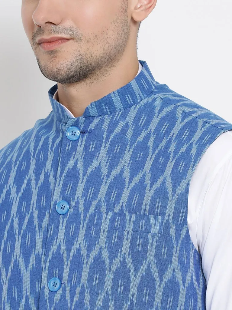 Jashvi Men's Blue Cotton Ethnic Jacket