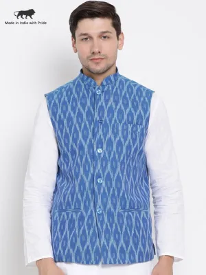 Jashvi Men's Blue Cotton Ethnic Jacket