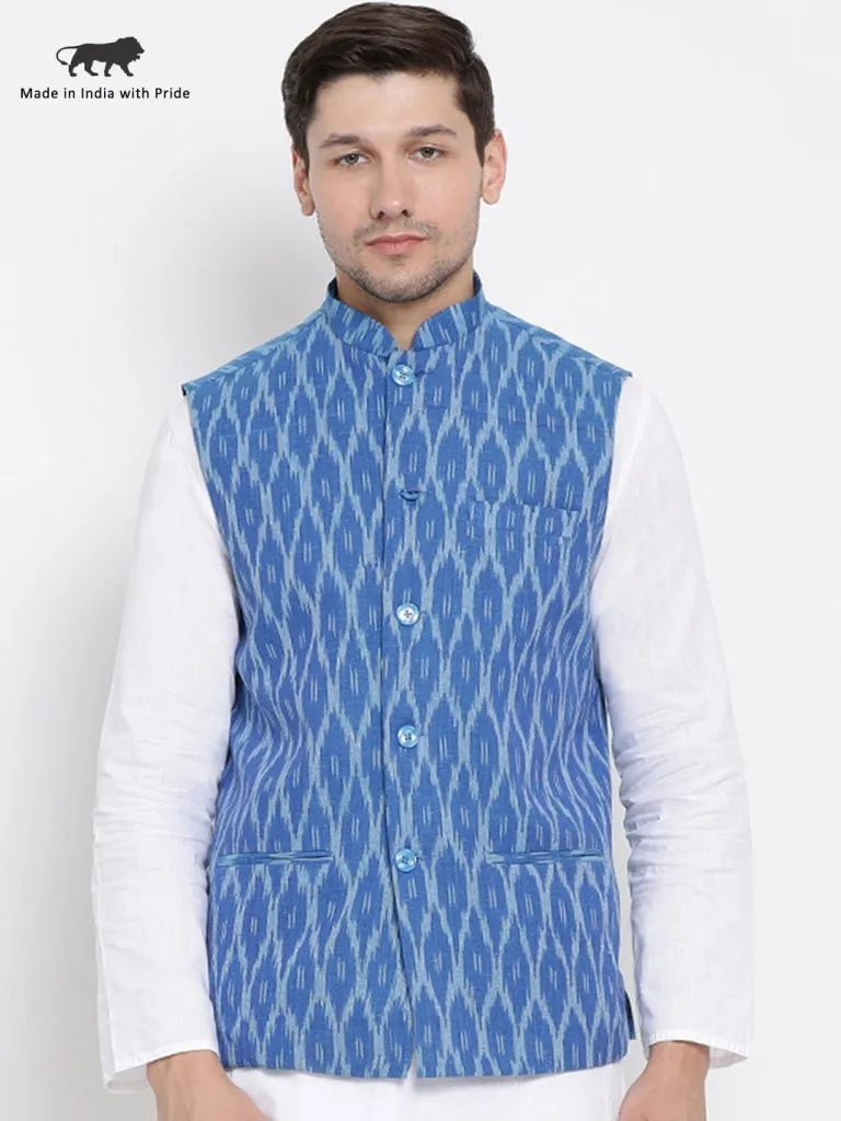 Jashvi Men's Blue Cotton Ethnic Jacket