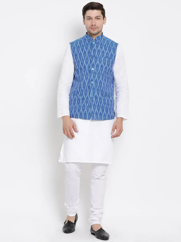 Jashvi Men's Blue Cotton Ethnic Jacket