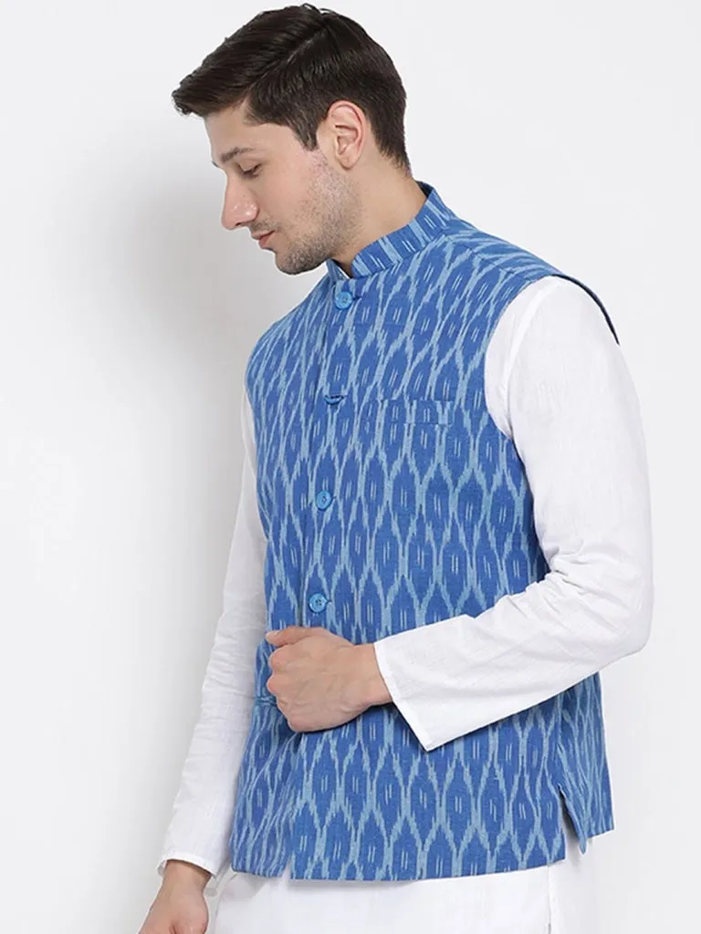 Jashvi Men's Blue Cotton Ethnic Jacket