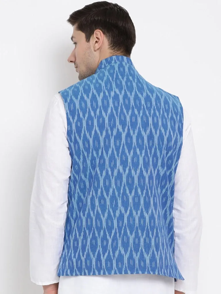 Jashvi Men's Blue Cotton Ethnic Jacket