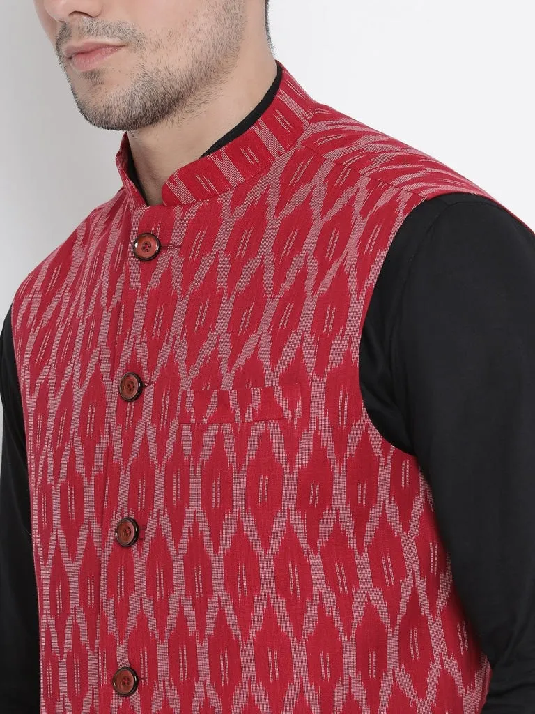 Jashvi Men's Maroon Cotton Ethnic Jacke