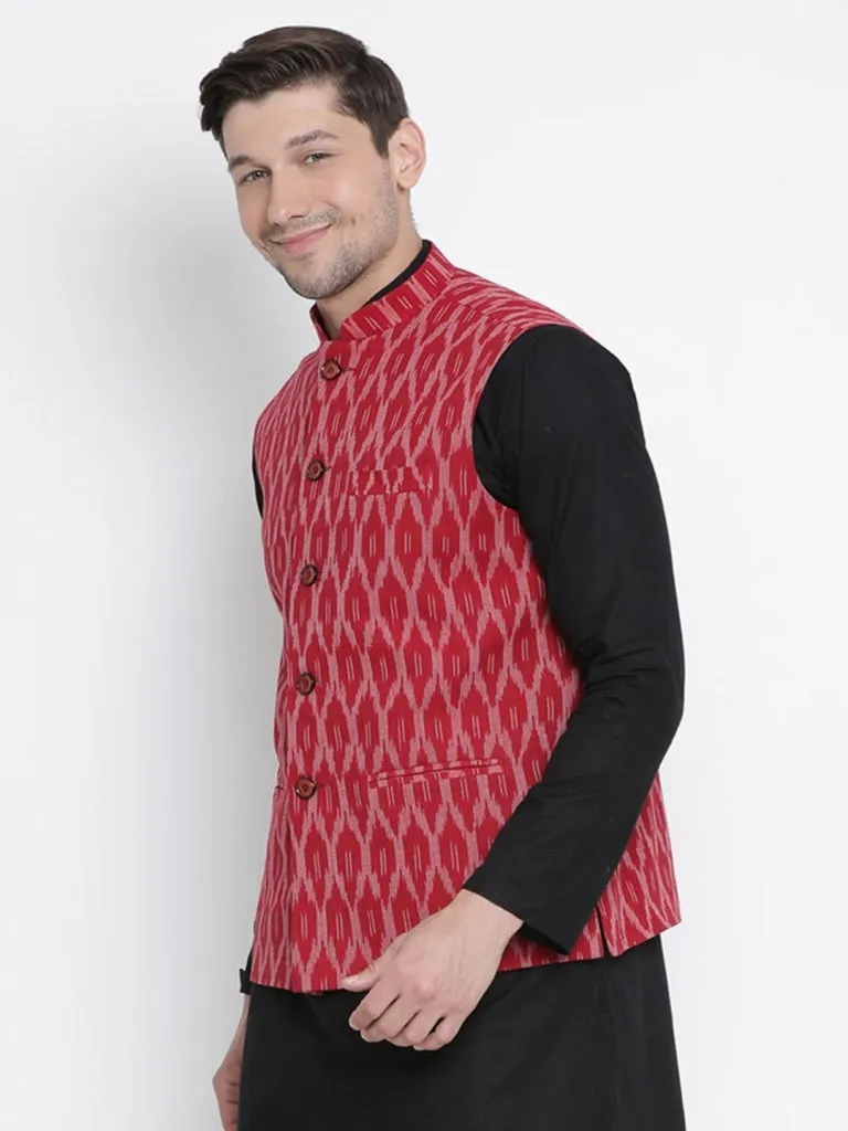 Jashvi Men's Maroon Cotton Ethnic Jacke