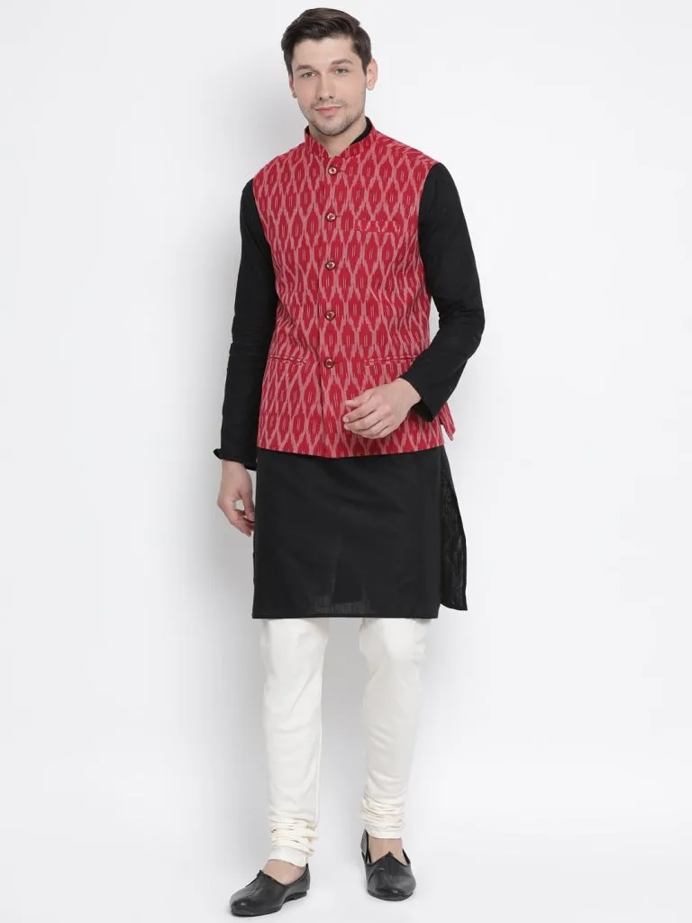 Jashvi Men's Maroon Cotton Ethnic Jacke