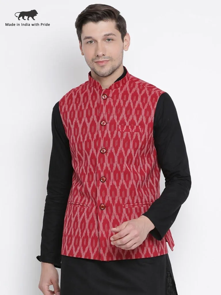 Jashvi Men's Maroon Cotton Ethnic Jacke