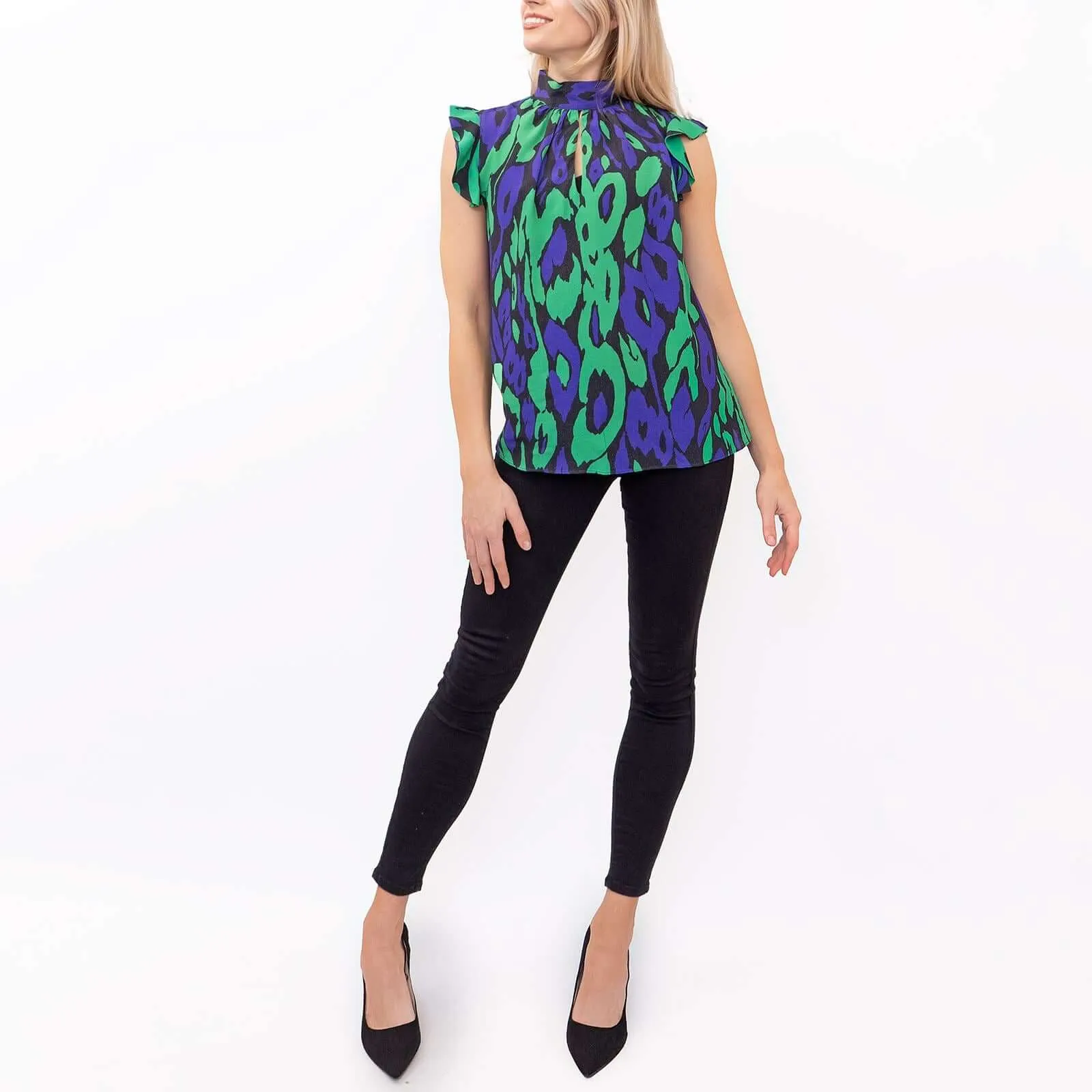 Karen Millen Bold Leopard Print Keyhole Neck Blouse