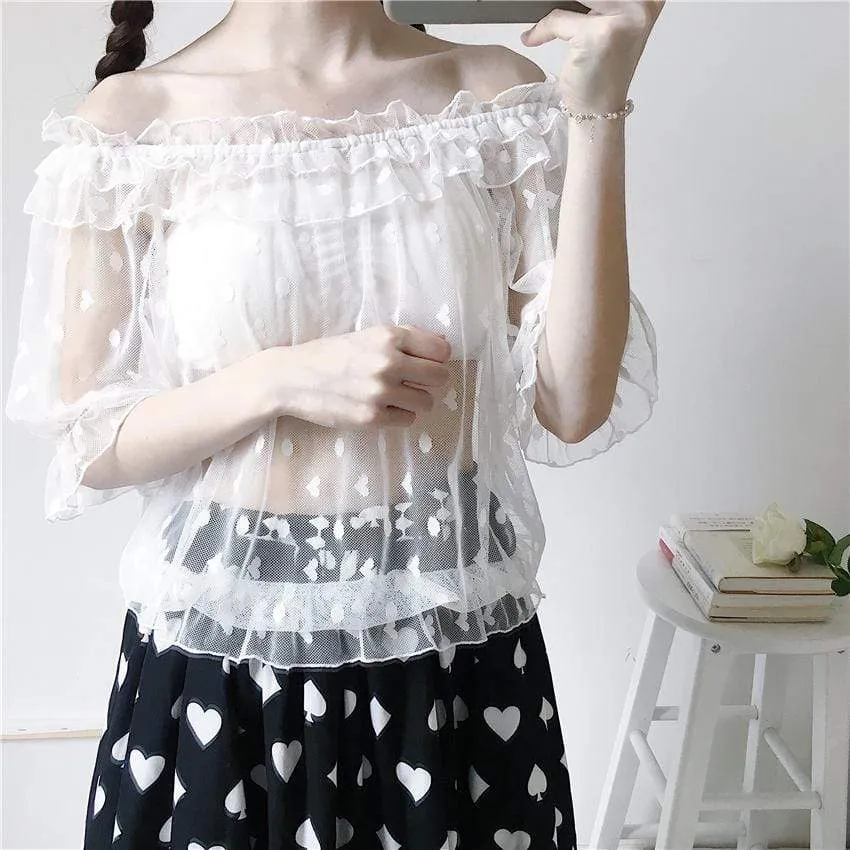 Kawaii Heart Patten Lace Mesh Shirt