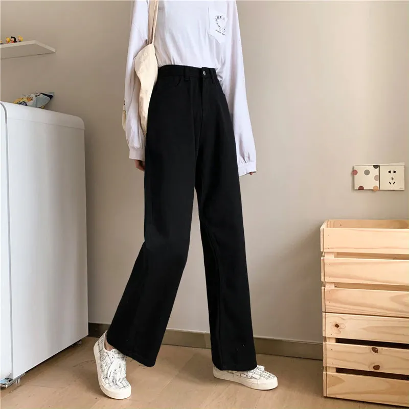 KittenAlarm - High Waist Loose Wide Leg Jeans Pants