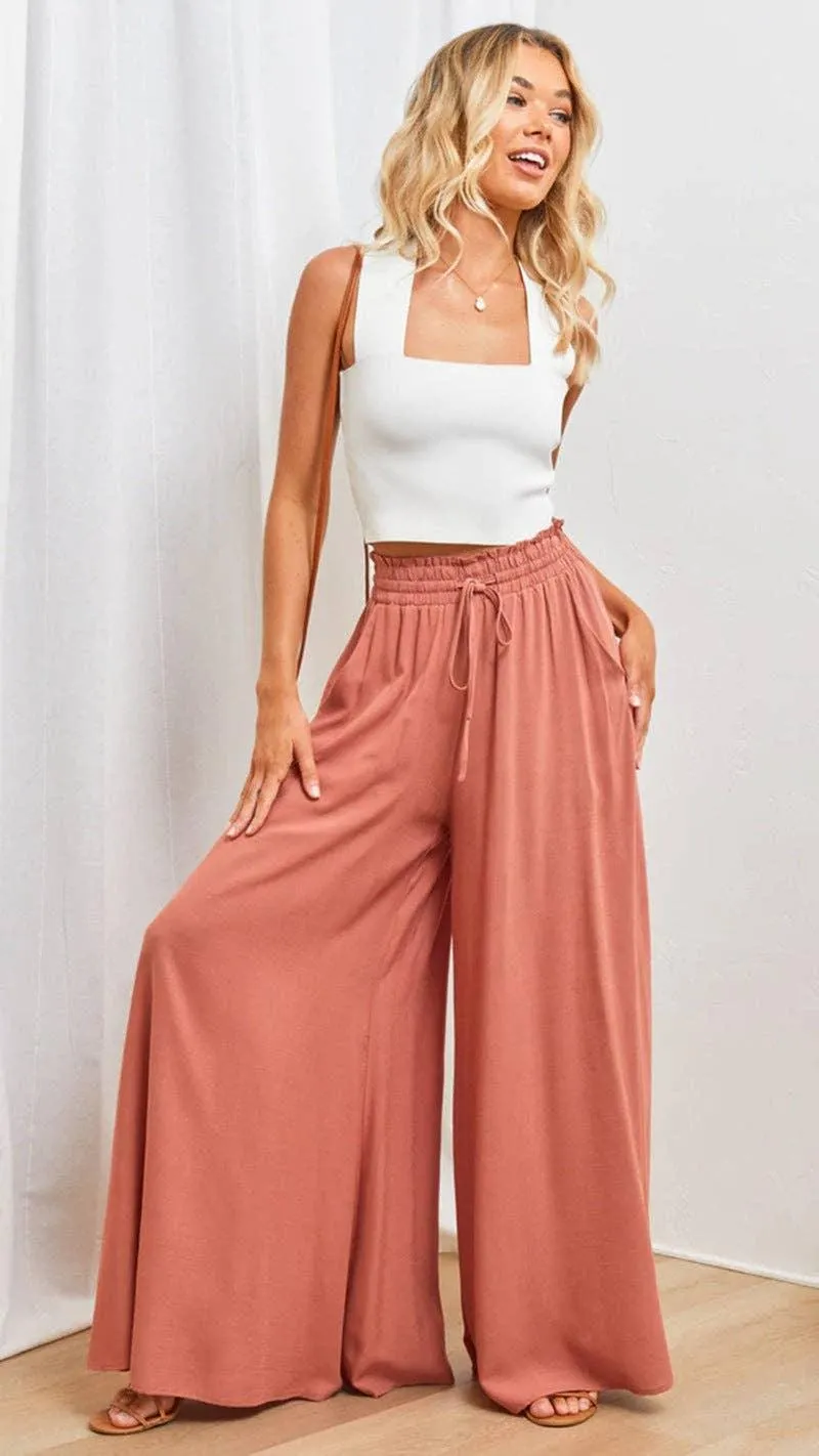 Ladies High Waist Wide Leg Daily Pants BL0121