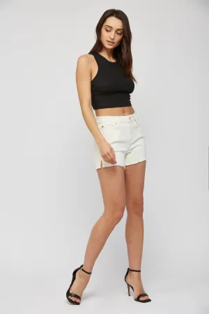 Ladies Mica Denim White High Rise Raw Edge Shorts - MDP-H3045WT - FINAL SALE