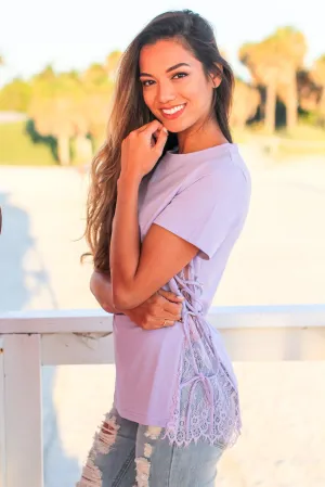 Lavender Top with Lace Up Sides