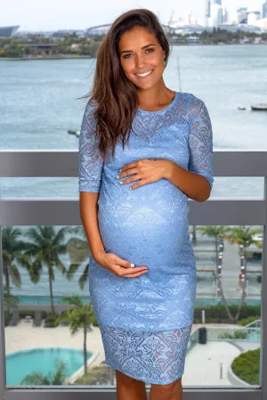 Light Blue Lace Maternity Short Dress