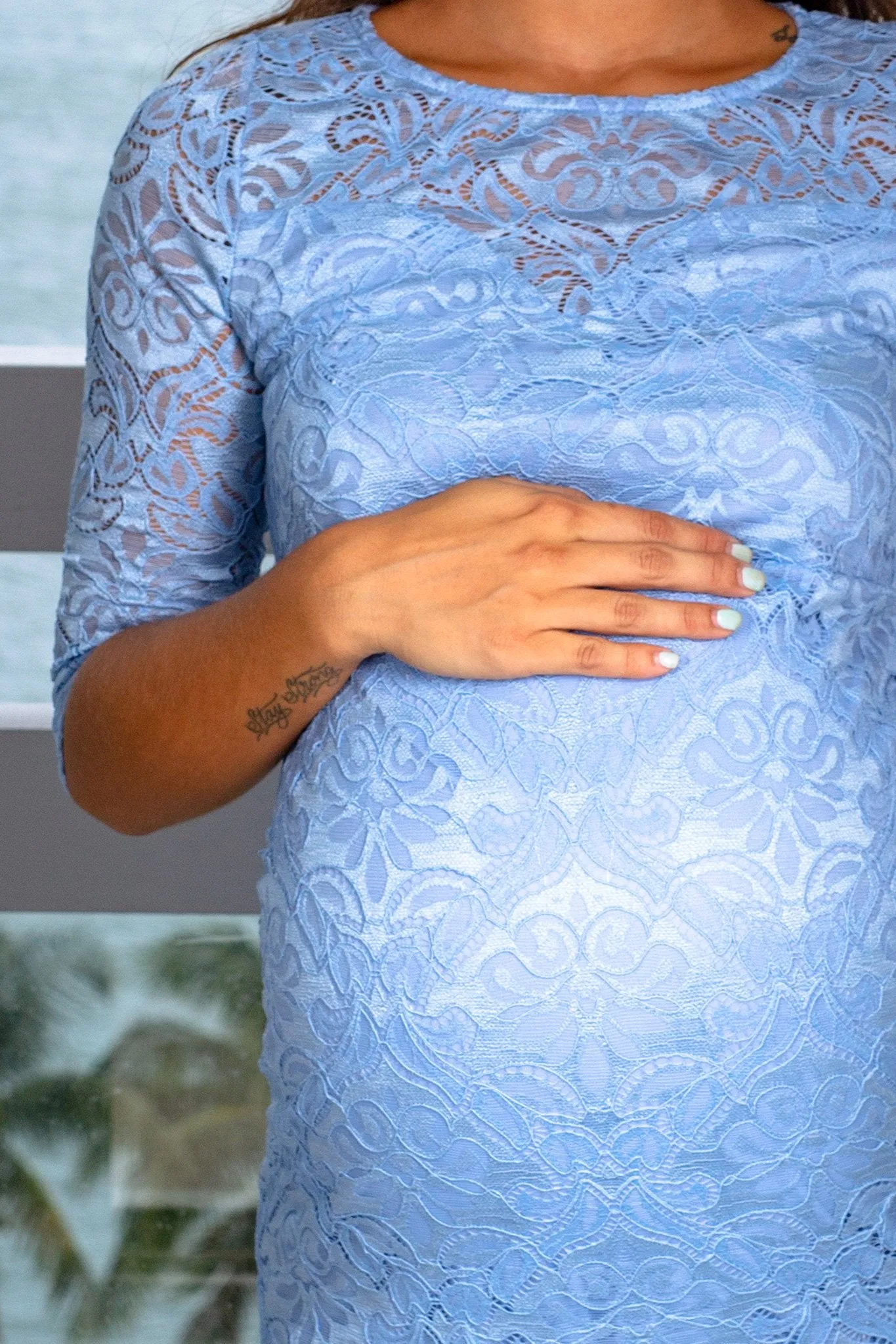 Light Blue Lace Maternity Short Dress