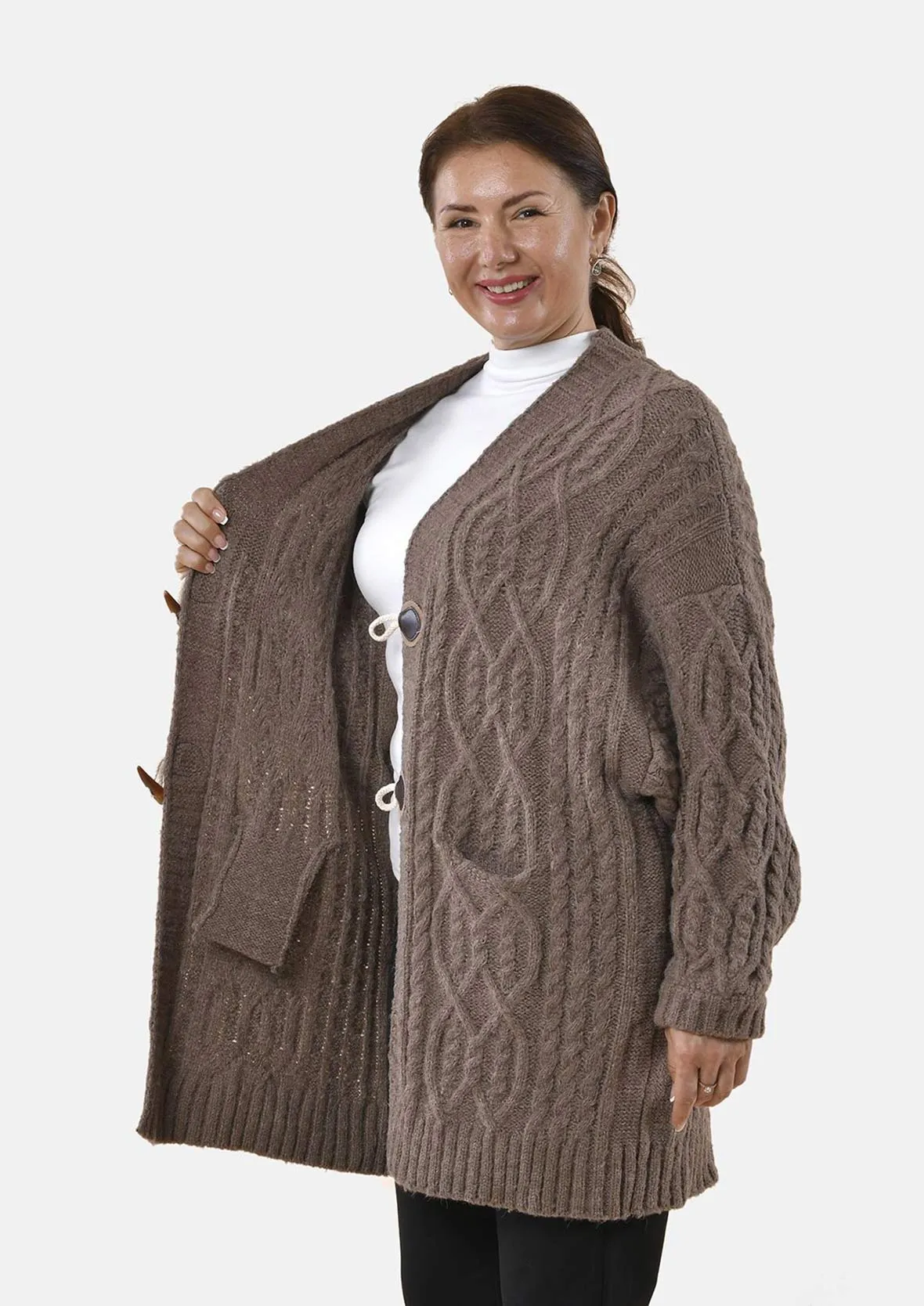 Long Knit Cardigan With Toggles