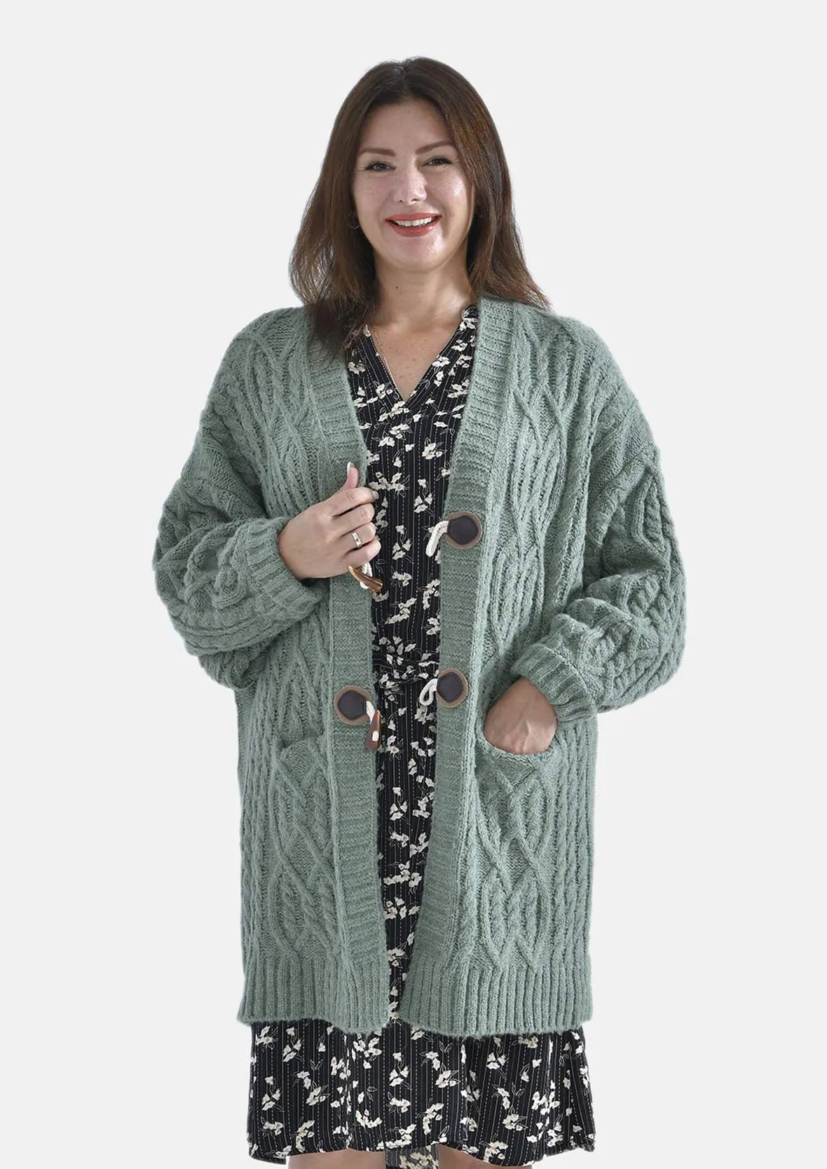 Long Knit Cardigan With Toggles