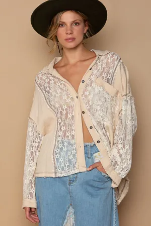 Lover POL Oversize Lace Button-Down Shirt