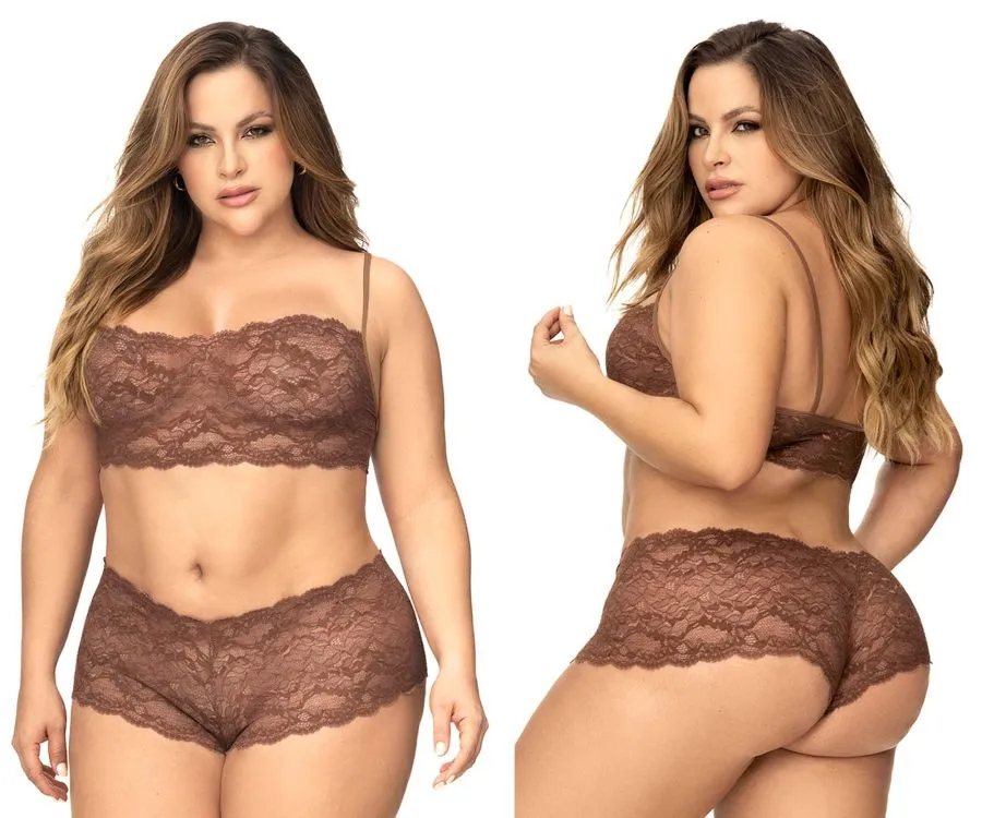 Mapale 206X Curvy Size Panty and Top Lace Set Color Cocoa