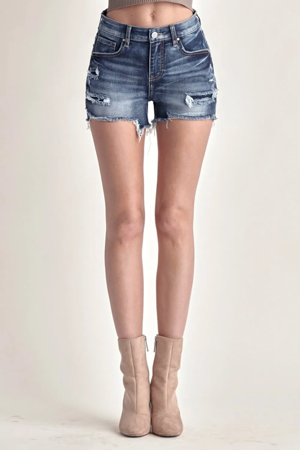 Marian Mid Rise Raw Hem Denim Shorts