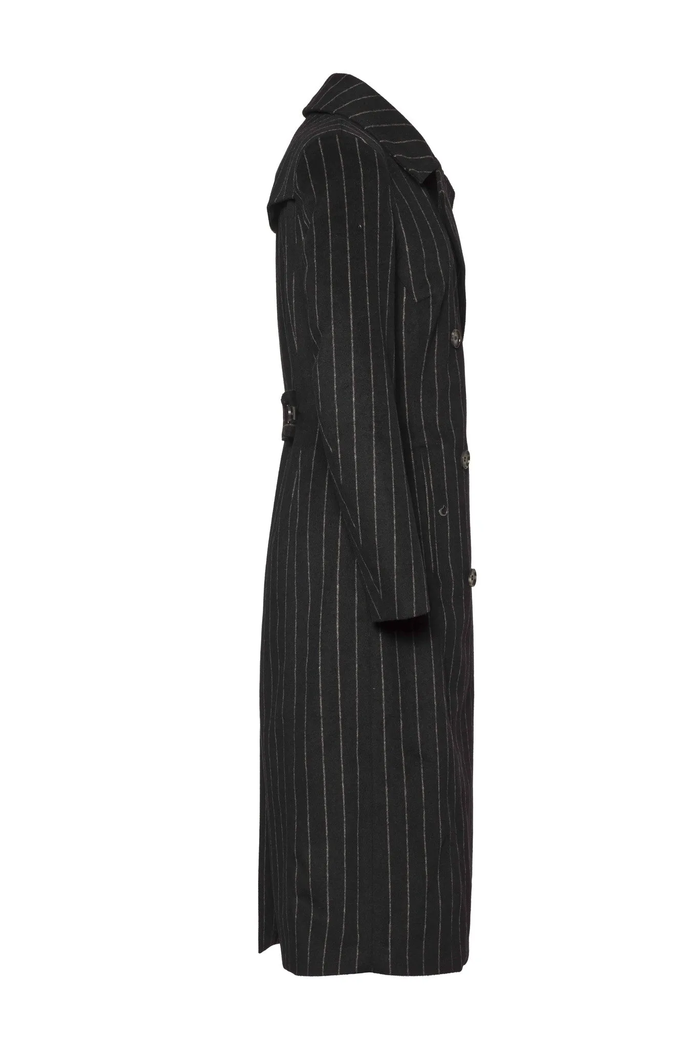 Maxi double breasted wrapcoat - Black Wool Stripe