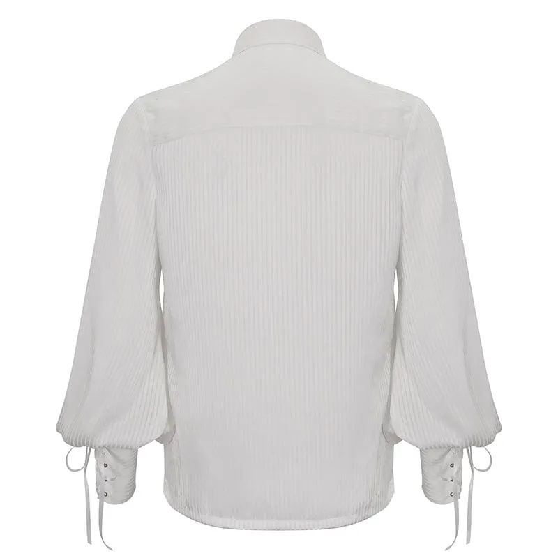 Men's Gothic Puff Sleeved Ruffled Lace Splice Shirt White