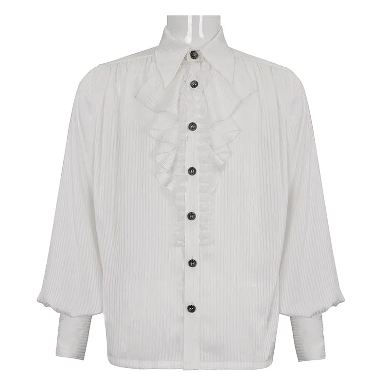 Men's Gothic Puff Sleeved Ruffled Lace Splice Shirt White