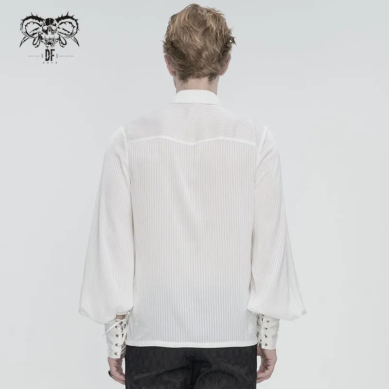 Men's Gothic Puff Sleeved Ruffled Lace Splice Shirt White