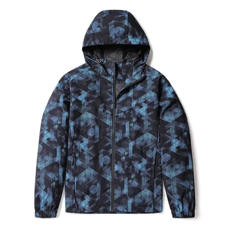 Men’s hooded trench coat full print sports casual thin jacket