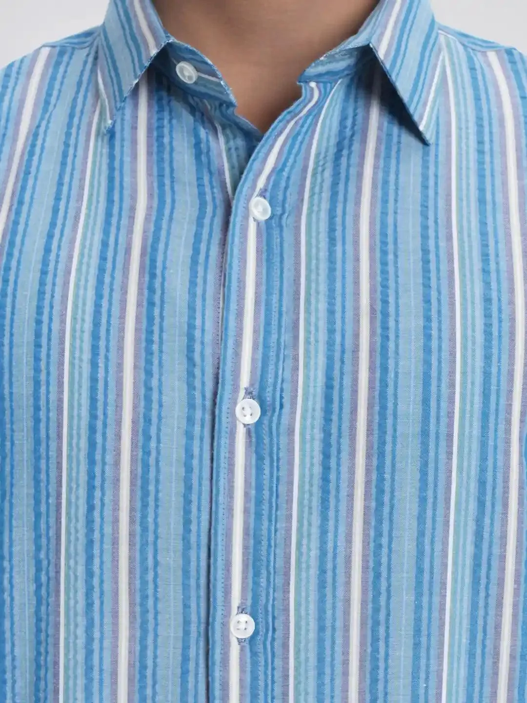 Men's Short Sleeve Casual Shirt in Cerulean Stripe