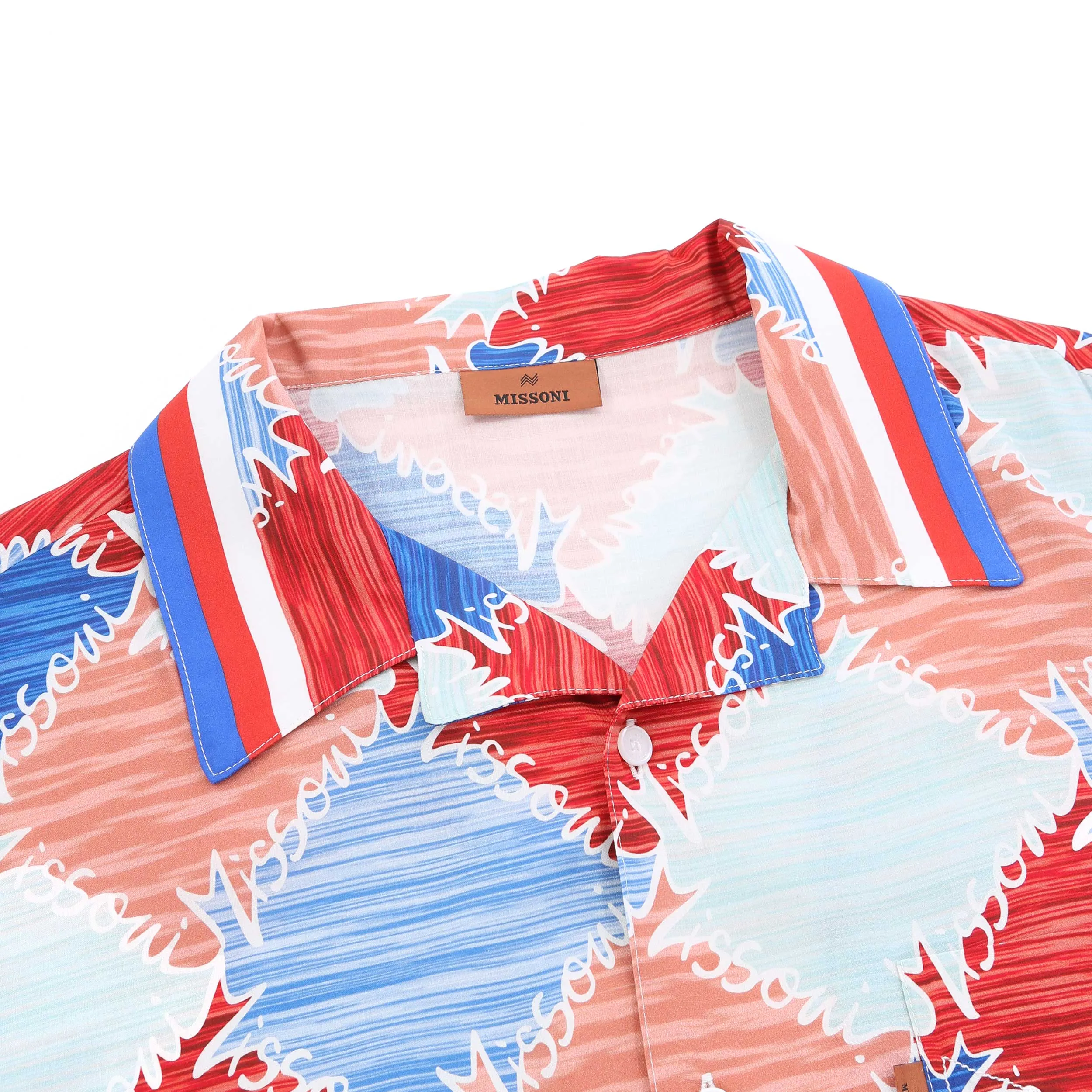 Missoni Diamond Short Sleeve Shirt in Red, Orange & Blue