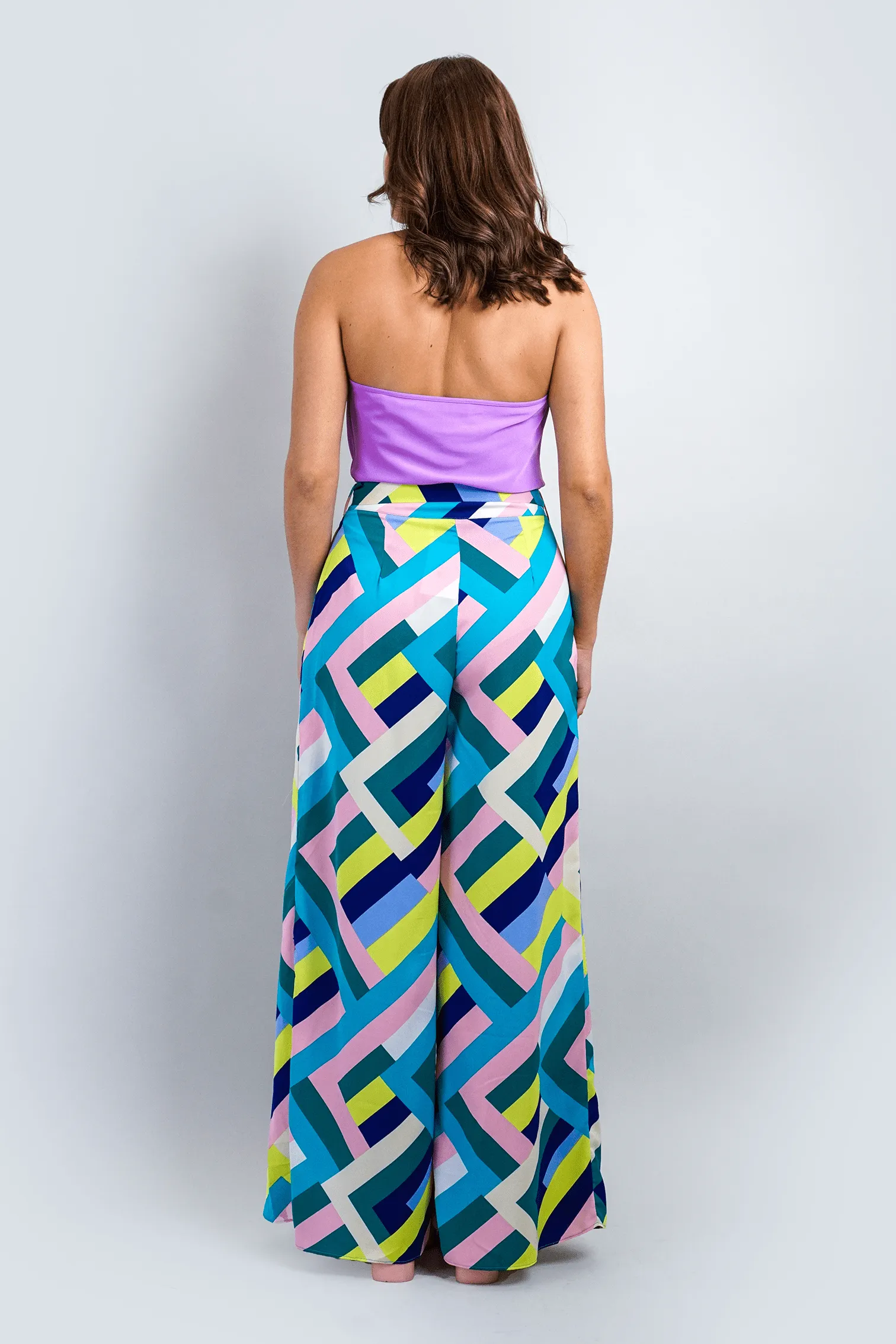 Multi Color Geo Print Wide Leg Pant