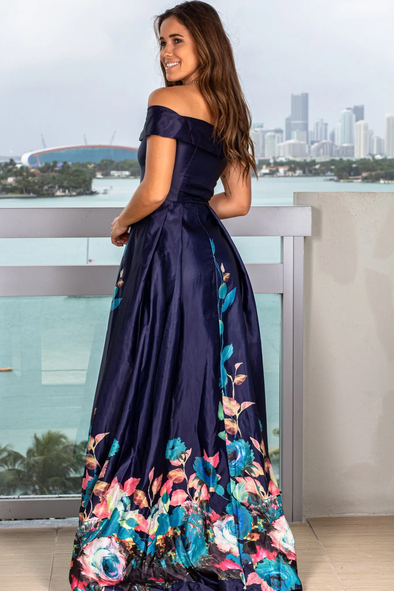 Navy Maxi Dress with Floral Print